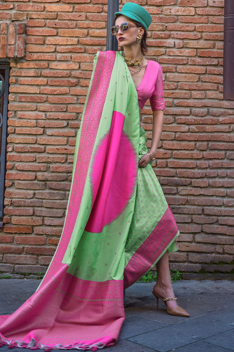 VastraLakshmi Propinquity Pink Soft Banarasi Silk Saree With Denouement Blouse Piece