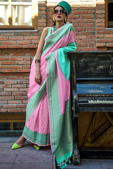 VastraLakshmi Luxuriant Firozi Soft Banarasi Silk Saree With Incomparable Blouse Piece