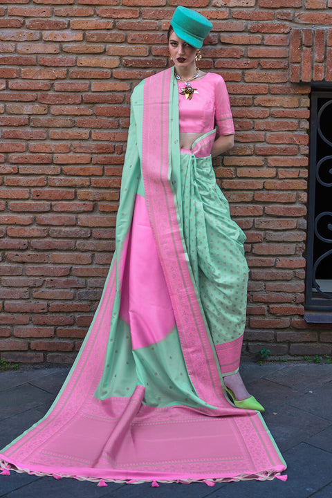 VastraLakshmi Ravishing Sea Green Soft Banarasi Silk Saree With Dulcet Blouse Piece