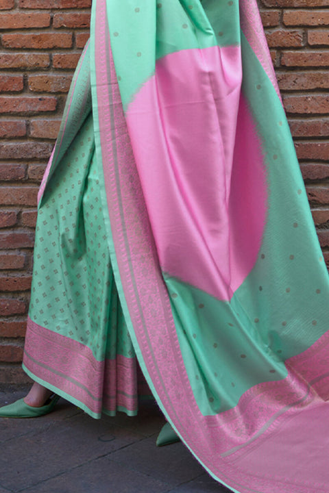 VastraLakshmi Ravishing Sea Green Soft Banarasi Silk Saree With Dulcet Blouse Piece