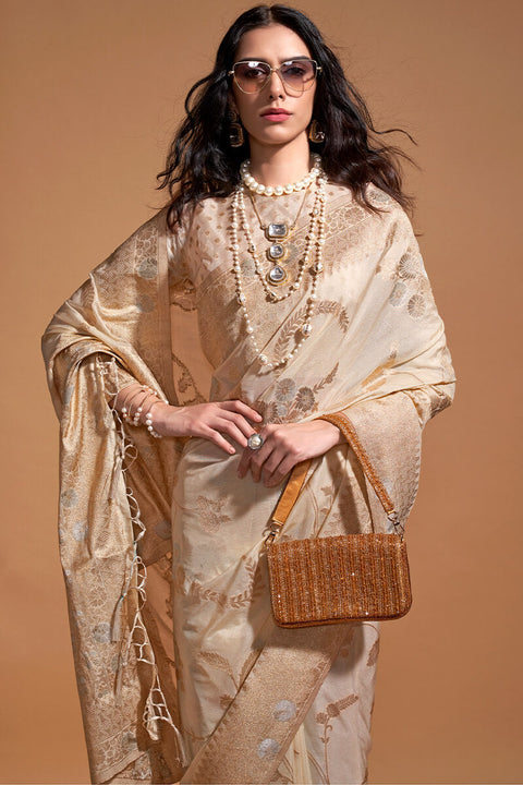 VastraLakshmi Extraordinary Beige Georgette Banarasi Silk Saree With Fantabulous Blouse Piece