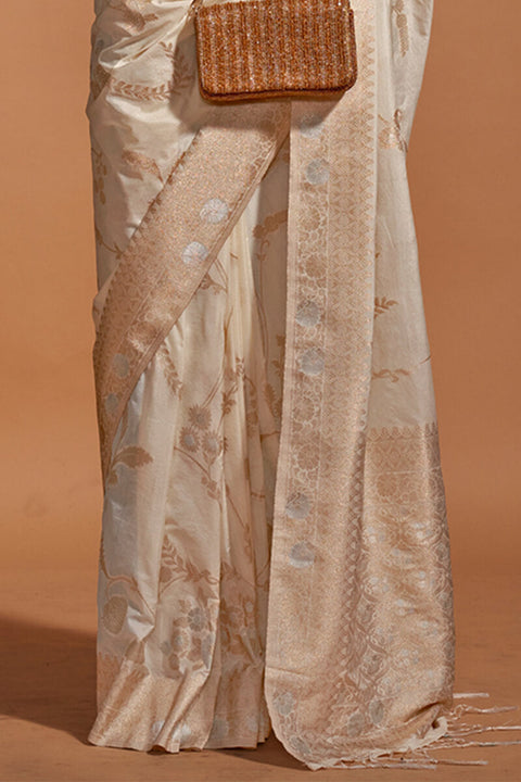 VastraLakshmi Extraordinary Beige Georgette Banarasi Silk Saree With Fantabulous Blouse Piece