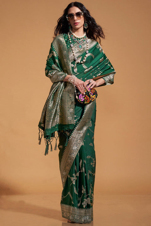 VastraLakshmi Exuberant Dark Green Georgette Banarasi Silk Saree With Piquant Blouse Piece