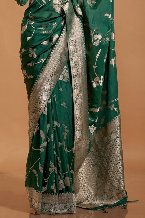 VastraLakshmi Exuberant Dark Green Georgette Banarasi Silk Saree With Piquant Blouse Piece