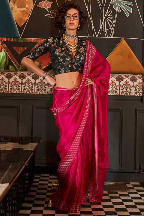 VastraLakshmi Extraordinary Dark Pink Soft Banarasi Silk Saree With Energetic Blouse Piece