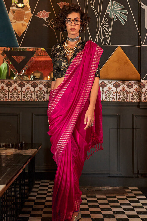 VastraLakshmi Extraordinary Dark Pink Soft Banarasi Silk Saree With Energetic Blouse Piece