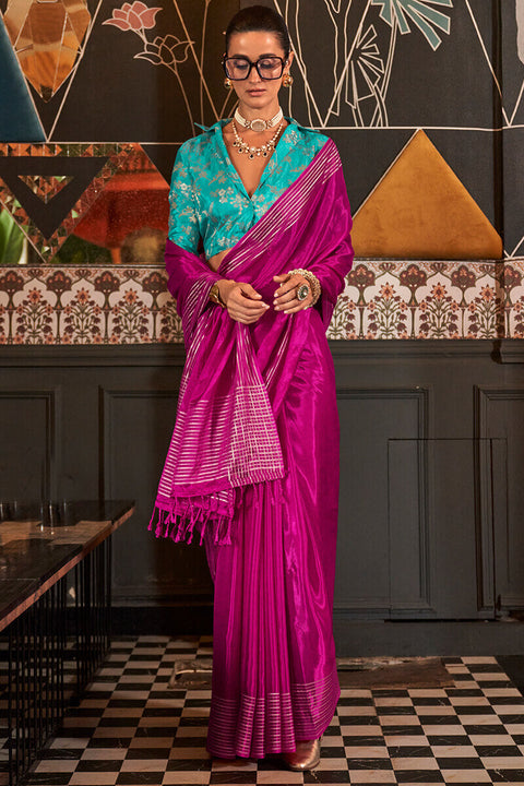 VastraLakshmi Sensational Magenta Soft Banarasi Silk Saree With Stylish Blouse Piece