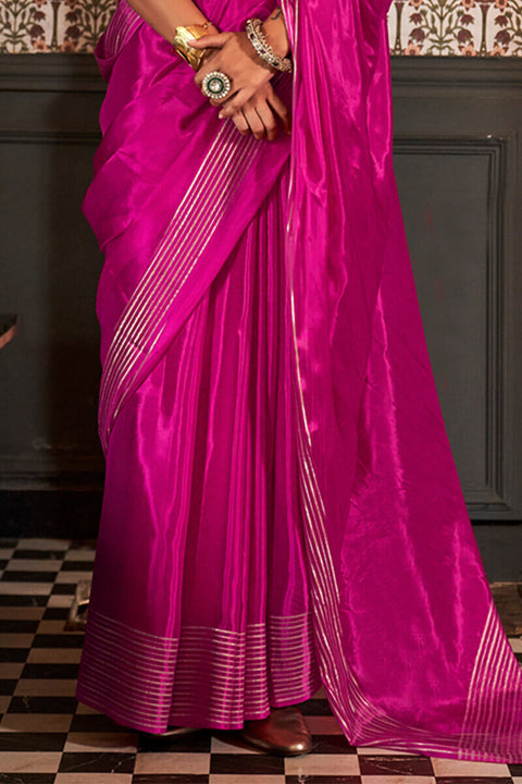 VastraLakshmi Sensational Magenta Soft Banarasi Silk Saree With Stylish Blouse Piece