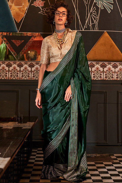 VastraLakshmi Surpassing Dark Green Soft Banarasi Silk Saree With Arresting Blouse Piece