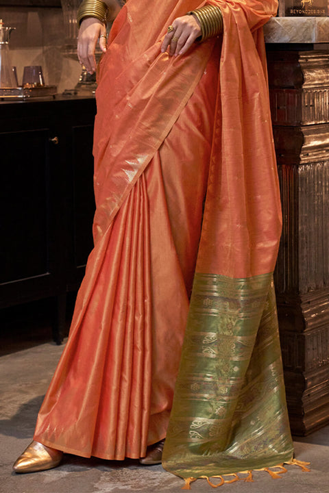 VastraLakshmi Unique Orange Soft Banarasi Silk Saree With Intricate  Blouse Piece