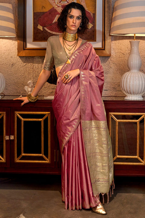 VastraLakshmi Divine Pink Soft Banarasi Silk Saree With Effervescent Blouse Piece