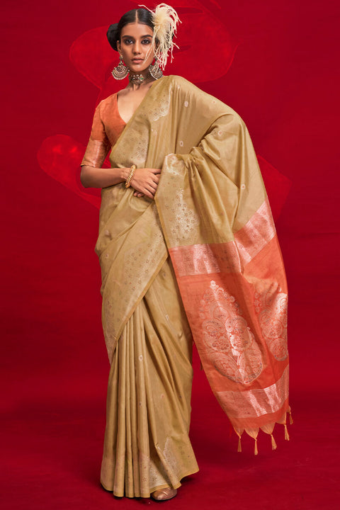 VastraLakshmi Sempiternal Beige Soft Banarasi Silk Saree With Woebegone Blouse Piece