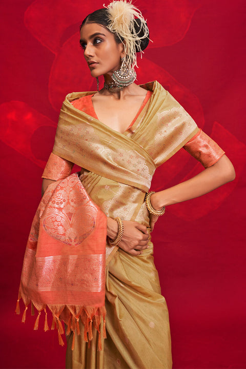 VastraLakshmi Sempiternal Beige Soft Banarasi Silk Saree With Woebegone Blouse Piece