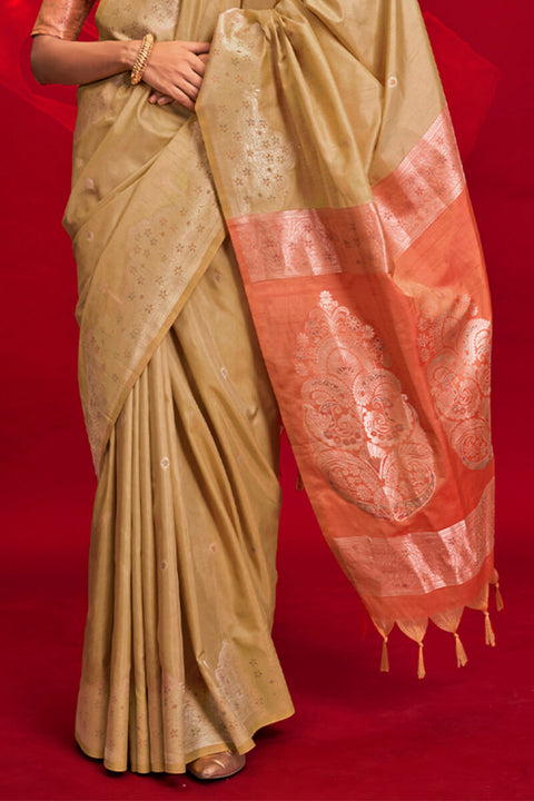 VastraLakshmi Sempiternal Beige Soft Banarasi Silk Saree With Woebegone Blouse Piece