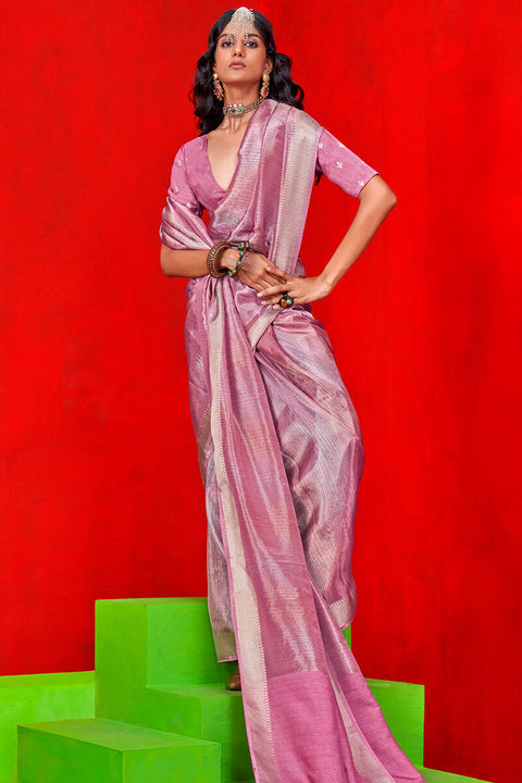 VastraLakshmi Innovative Pink Soft Banarasi Silk Saree With Gleaming Blouse Piece