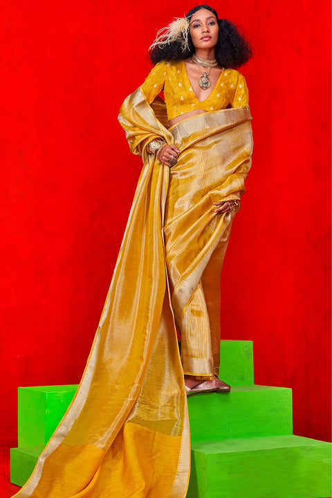 VastraLakshmi Impressive Mustard Soft Banarasi Silk Saree With Appealing Blouse Piece