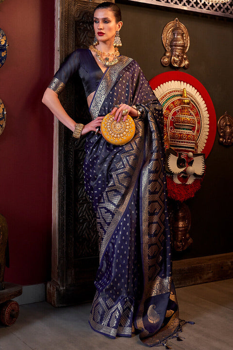 VastraLakshmi Scintillating Blue Banarasi Satin Silk Saree With Allure Blouse