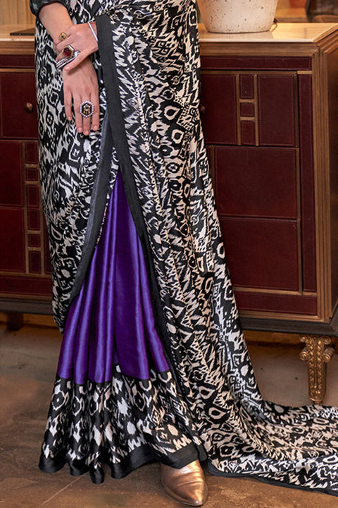 VastraLakshmi Fantabulous Purple Digital Printed Satin Silk Saree With Splendiferous Blouse Piece