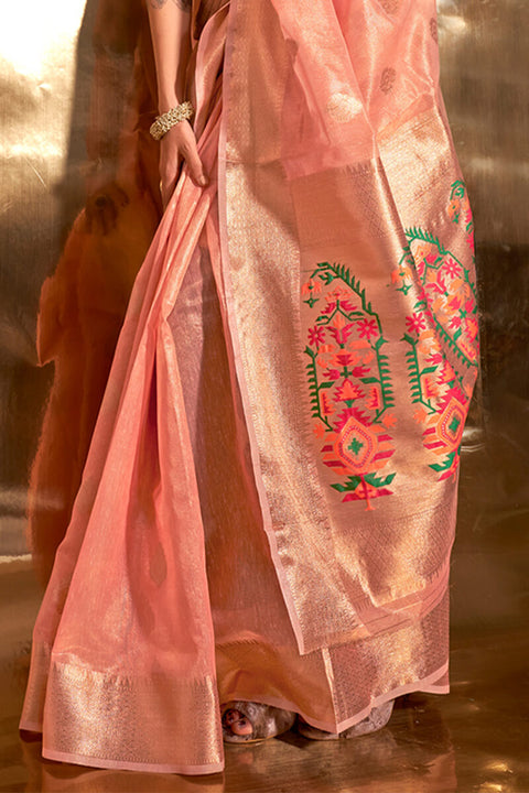 VastraLakshmi Exceptional Peach Paithani Silk Saree With Arresting Blouse Piece