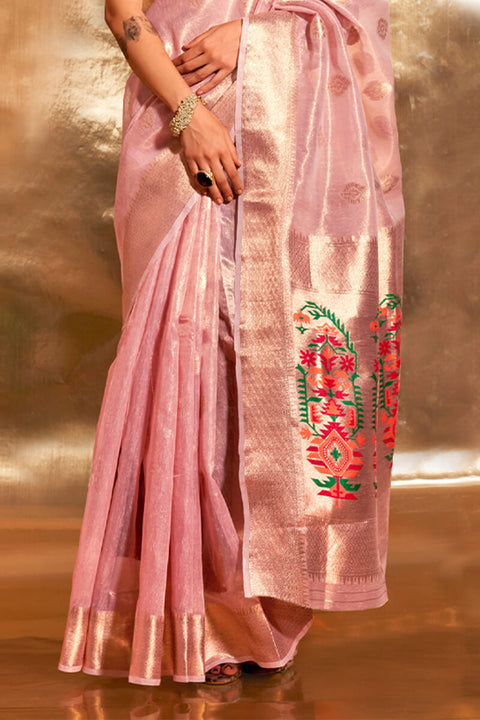 VastraLakshmi Bucolic Pink Paithani Silk Saree With Mellifluous Blouse Piece