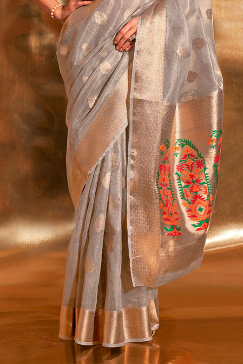 VastraLakshmi Fragrant Grey Paithani Silk Saree With Tremendous Blouse Piece