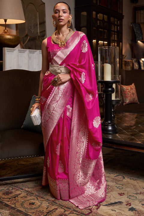 VastraLakshmi Ratatouille Magenta Soft Banarasi Silk Saree With Energetic Blouse Piece