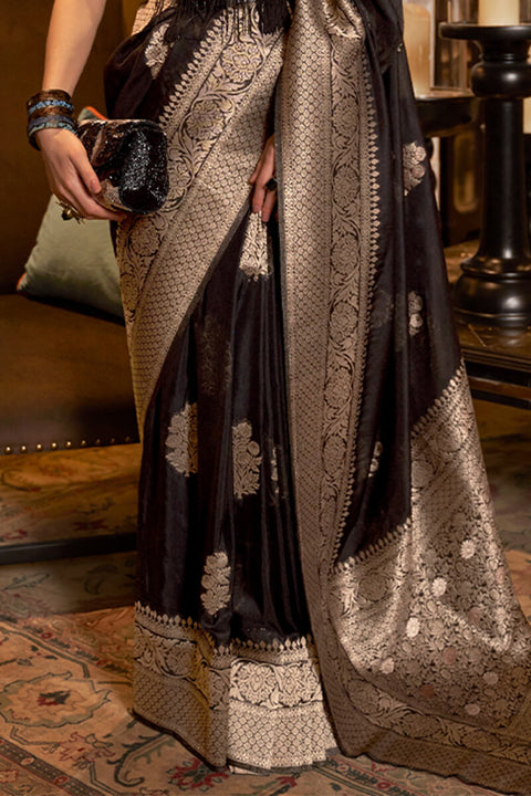 VastraLakshmi Splendiferous Black Soft Banarasi Silk Saree With Prodigal Blouse Piece