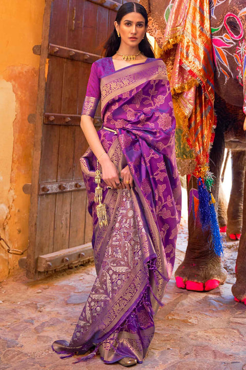 VastraLakshmi Staggering Purple Soft Banarasi Silk Saree With Sempiternal Blouse Piece