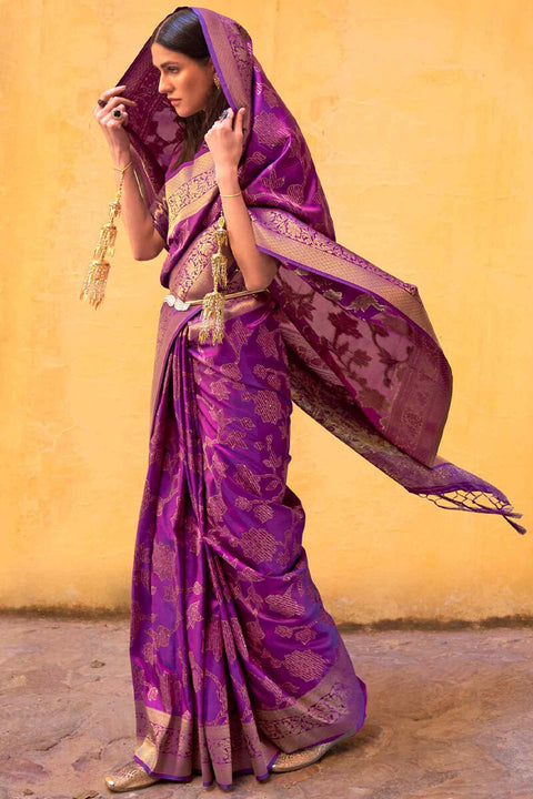 VastraLakshmi Staggering Purple Soft Banarasi Silk Saree With Sempiternal Blouse Piece