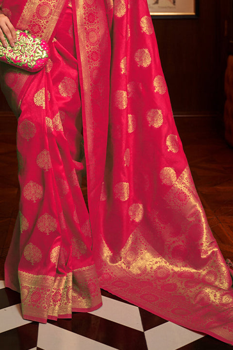 VastraLakshmi Mesmeric Dark Pink Kanjivaram Silk Saree With Classic Blouse Piece