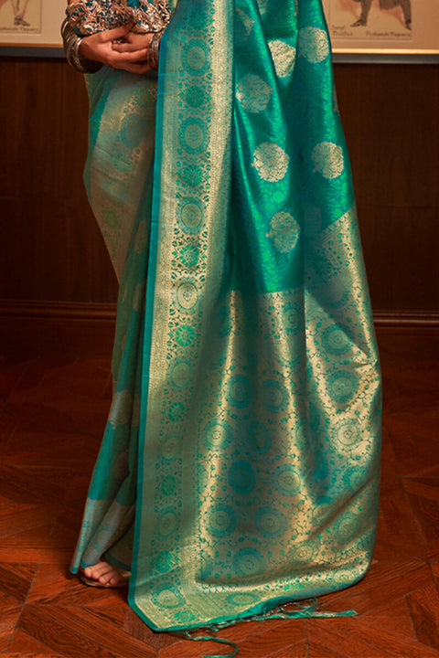 VastraLakshmi Pleasant Rama Kanjivaram Silk Saree With Ravishing Blouse Piece