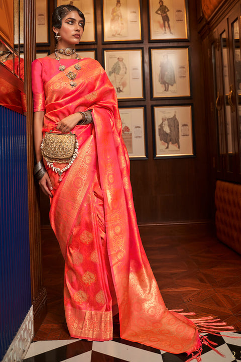 VastraLakshmi Beautiful Pink Kanjivaram Silk Saree With Adorning Blouse Piece