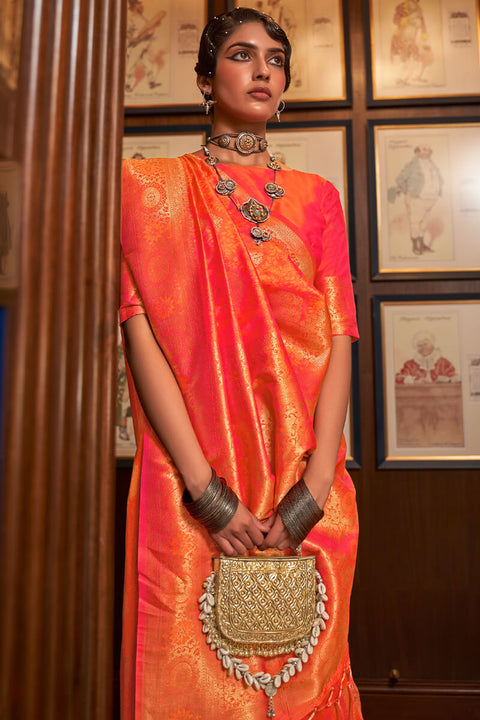 VastraLakshmi Beautiful Pink Kanjivaram Silk Saree With Adorning Blouse Piece