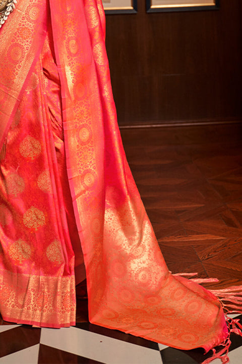 VastraLakshmi Beautiful Pink Kanjivaram Silk Saree With Adorning Blouse Piece