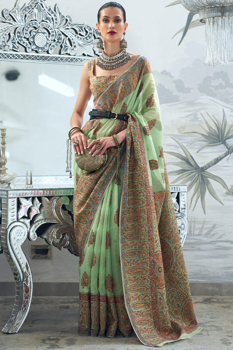 VastraLakshmi Stunning Green Pashmina saree With Classy Blouse Piece