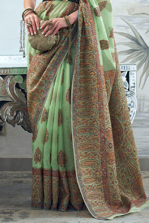 VastraLakshmi Stunning Green Pashmina saree With Classy Blouse Piece