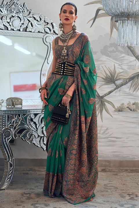 VastraLakshmi Stylish Dark Green Pashmina saree With Extraordinary Blouse Piece