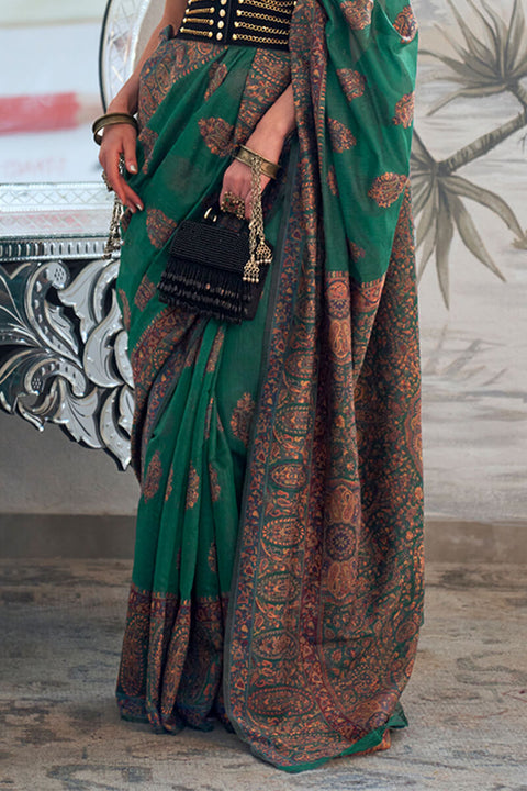 VastraLakshmi Stylish Dark Green Pashmina saree With Extraordinary Blouse Piece