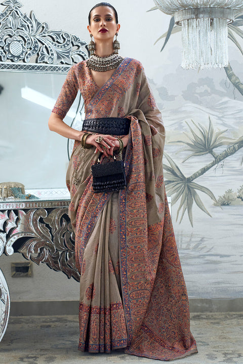 VastraLakshmi Phenomenal Grey Pashmina saree With Desiring Blouse Piece