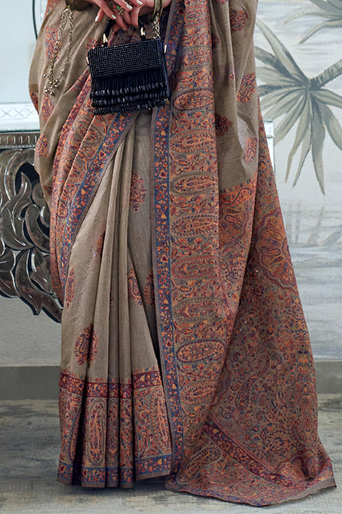 VastraLakshmi Phenomenal Grey Pashmina saree With Desiring Blouse Piece