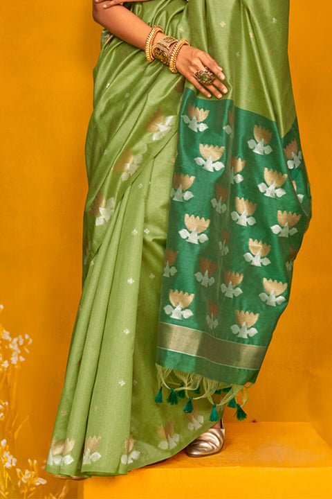 VastraLakshmi Marvellous Green Soft Banarasi Silk Saree With Sizzling Blouse Piece