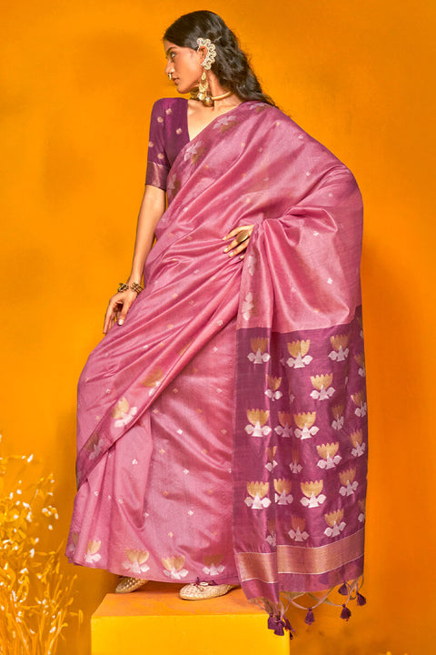 VastraLakshmi Dazzling Pink Soft Banarasi Silk Saree With Charming Blouse Piece