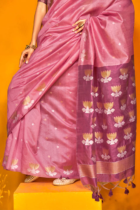 VastraLakshmi Dazzling Pink Soft Banarasi Silk Saree With Charming Blouse Piece