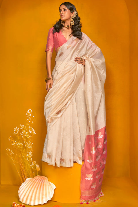 VastraLakshmi Designer Beige Soft Banarasi Silk Saree With Arresting Blouse Piece