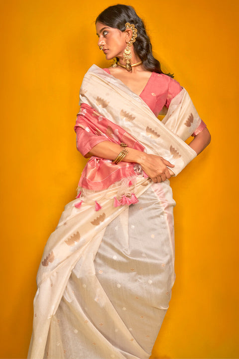 VastraLakshmi Designer Beige Soft Banarasi Silk Saree With Arresting Blouse Piece