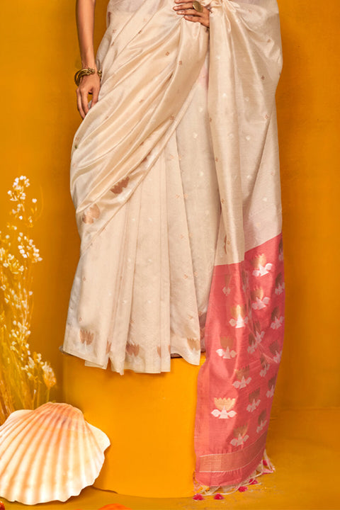 VastraLakshmi Designer Beige Soft Banarasi Silk Saree With Arresting Blouse Piece