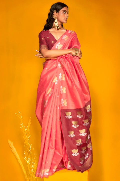 VastraLakshmi Fragrant Pink Soft Banarasi Silk Saree With Sempiternal Blouse Piece