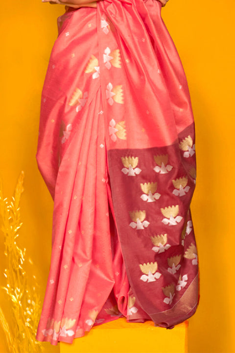 VastraLakshmi Fragrant Pink Soft Banarasi Silk Saree With Sempiternal Blouse Piece