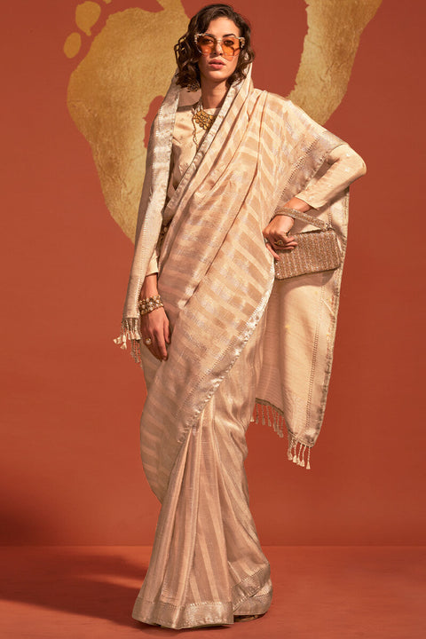 VastraLakshmi Blissful Beige Soft Banarasi Silk Saree With Desiring Blouse