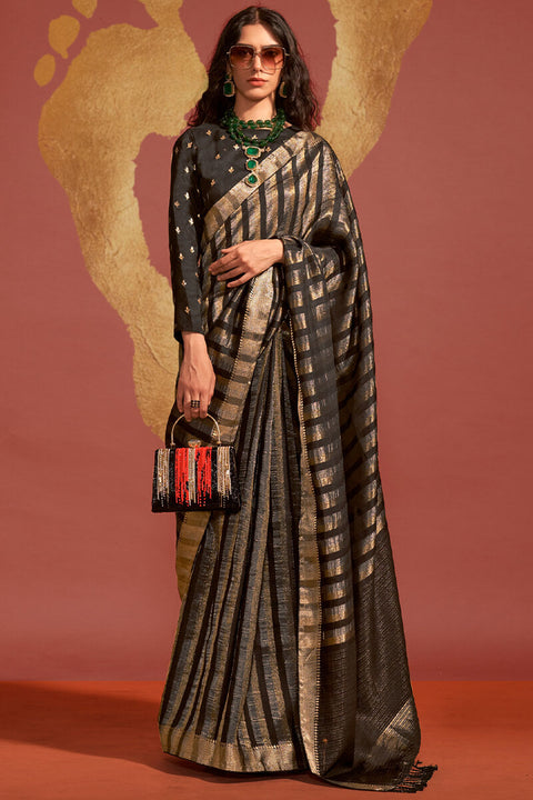 VastraLakshmi Eye-catching Black Soft Banarasi Silk Saree With Sizzling Blouse